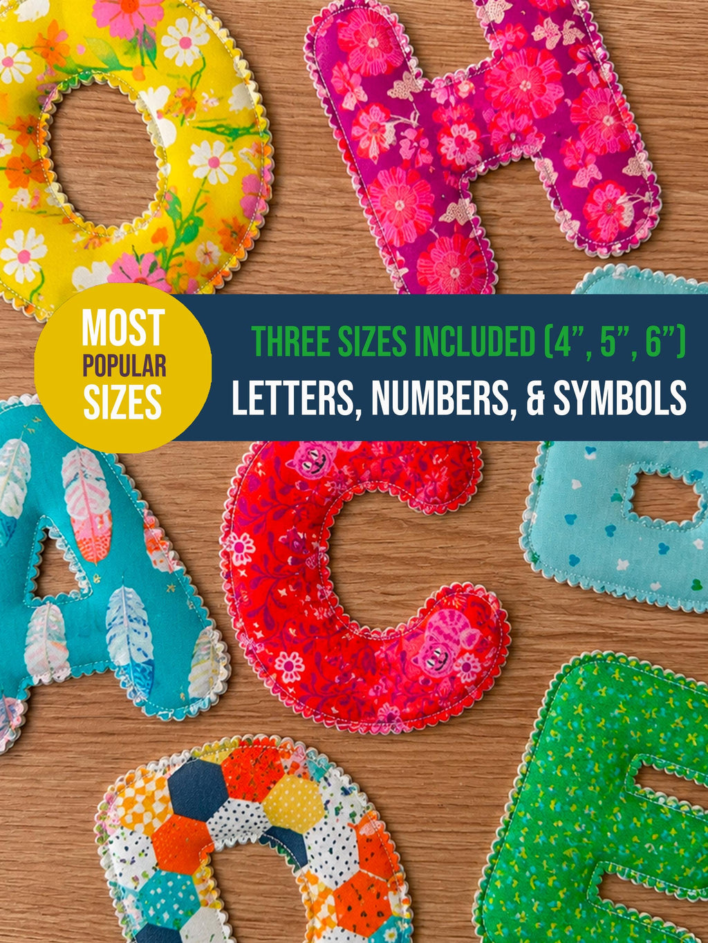 Bubble Fabric Letters, Numbers, Symbols Pattern (4-6" Templates, PDF, Video)