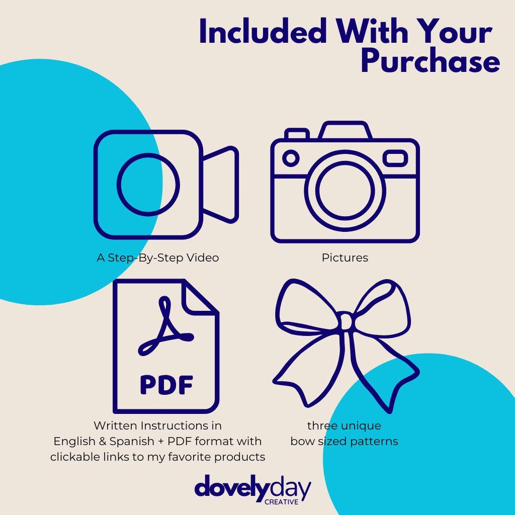 Fabric Bow & Keychain PDF template. Three sizes DIY. Video, templates, and pdf guide included!