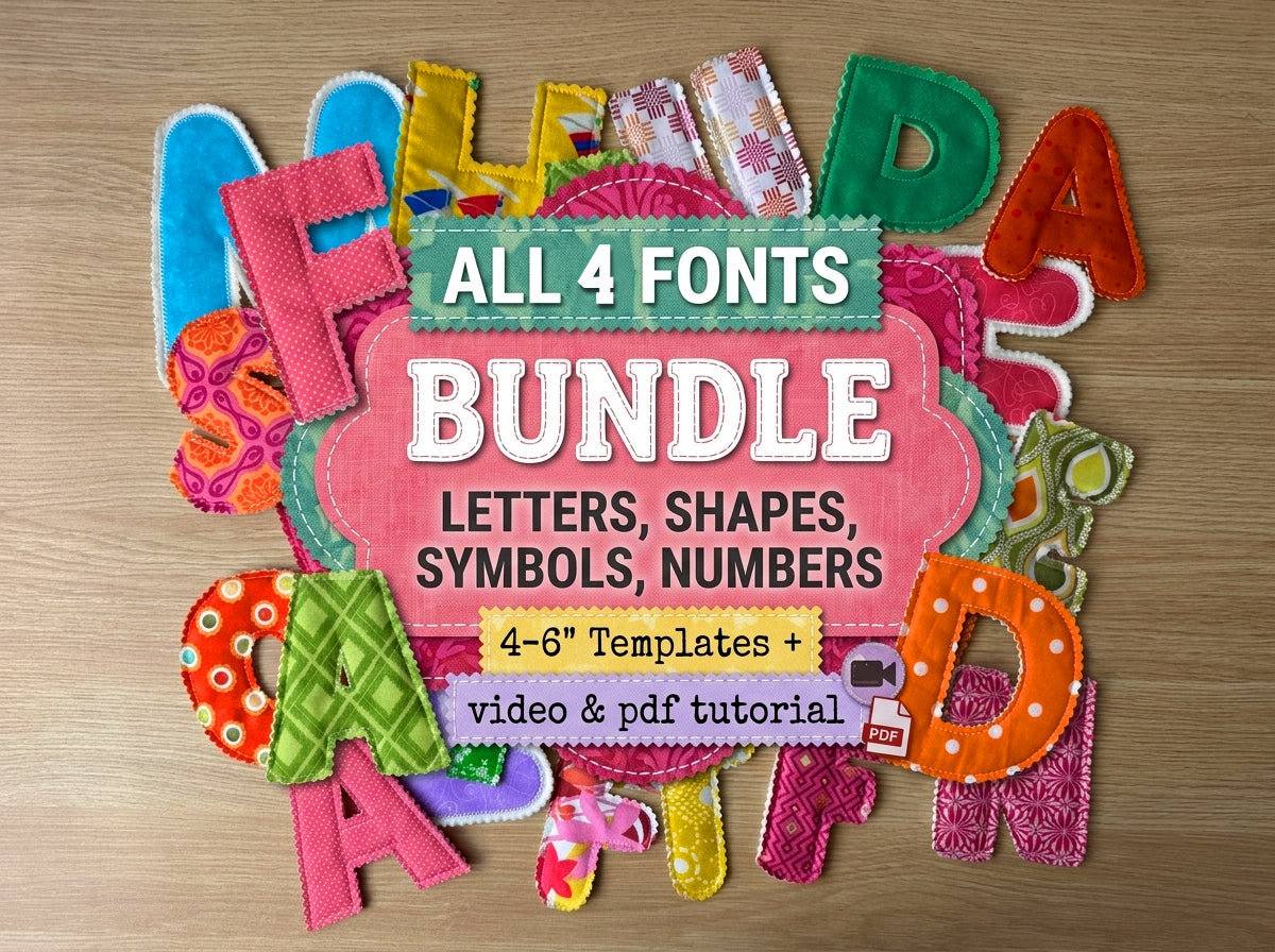 Four Font letter Bundle Fabric Letters, Numbers, Symbols Pattern