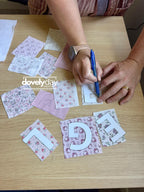 Fabric Scalloped Letters Pattern, White Border Alphabet, Numbers, Symbols (3-9" Templates), letter stencil, fabric name banner