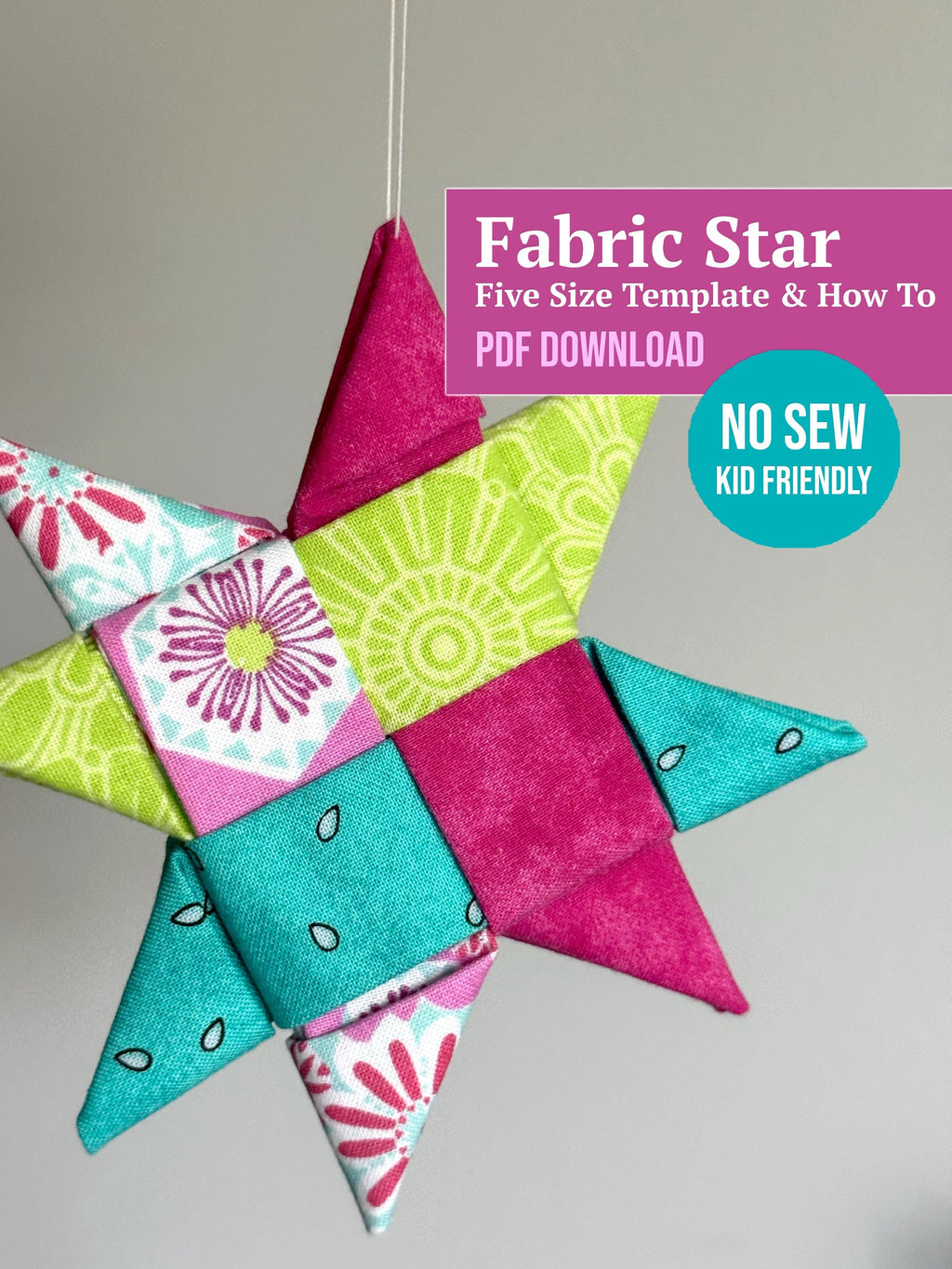 Fabric Star ornament, Scandinavian Star PDF template. Five sizes DIY. Video, templates, and pdf guide included! Christmas tree ornament