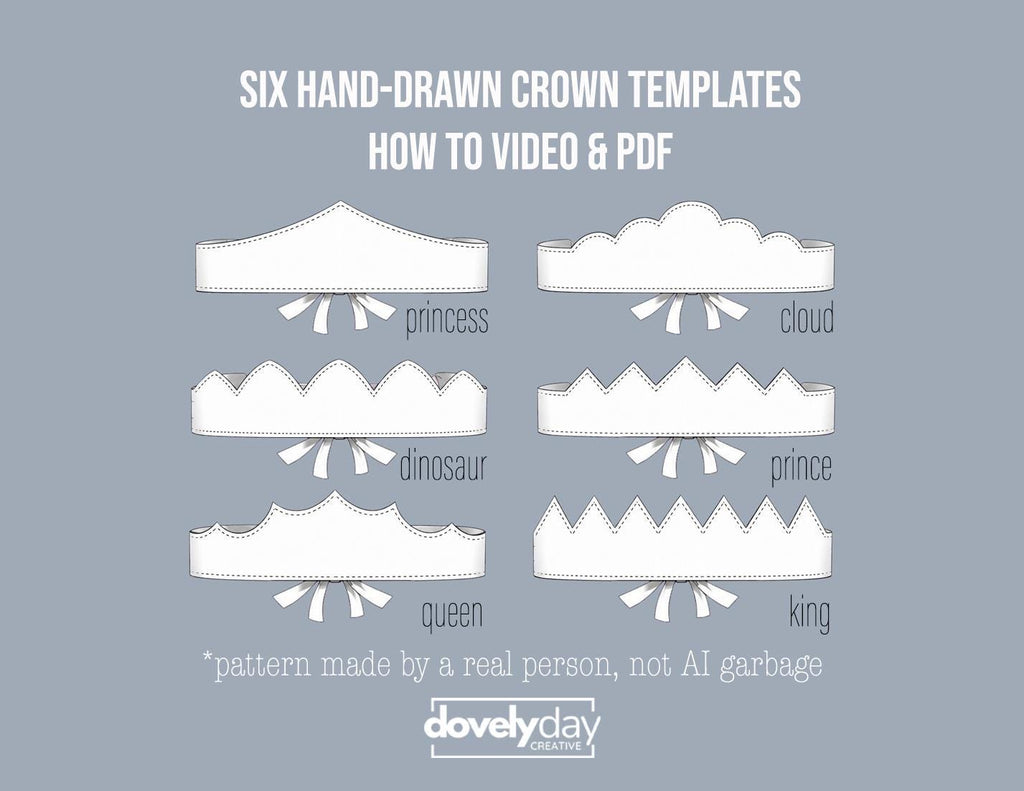 Fabric Crown Pattern, Make a Reversible Fabric Crown, 6 Templates PDF, Dress Up Costume Templates, Toddler royal party hat, birthday crown