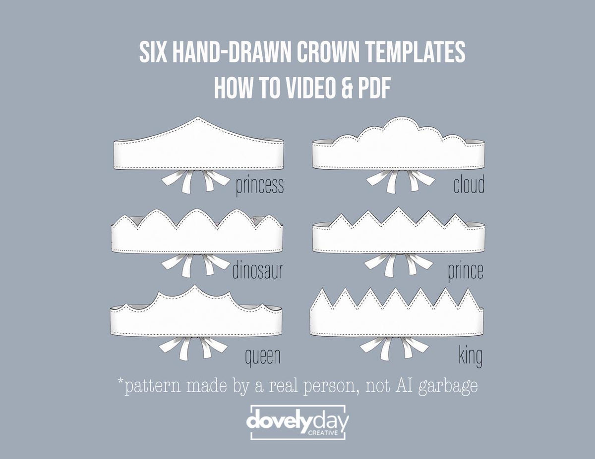Fabric Crown Pattern, Make a Reversible Fabric Crown, 6 Templates PDF, Dress Up Costume Templates, Toddler royal party hat, birthday crown