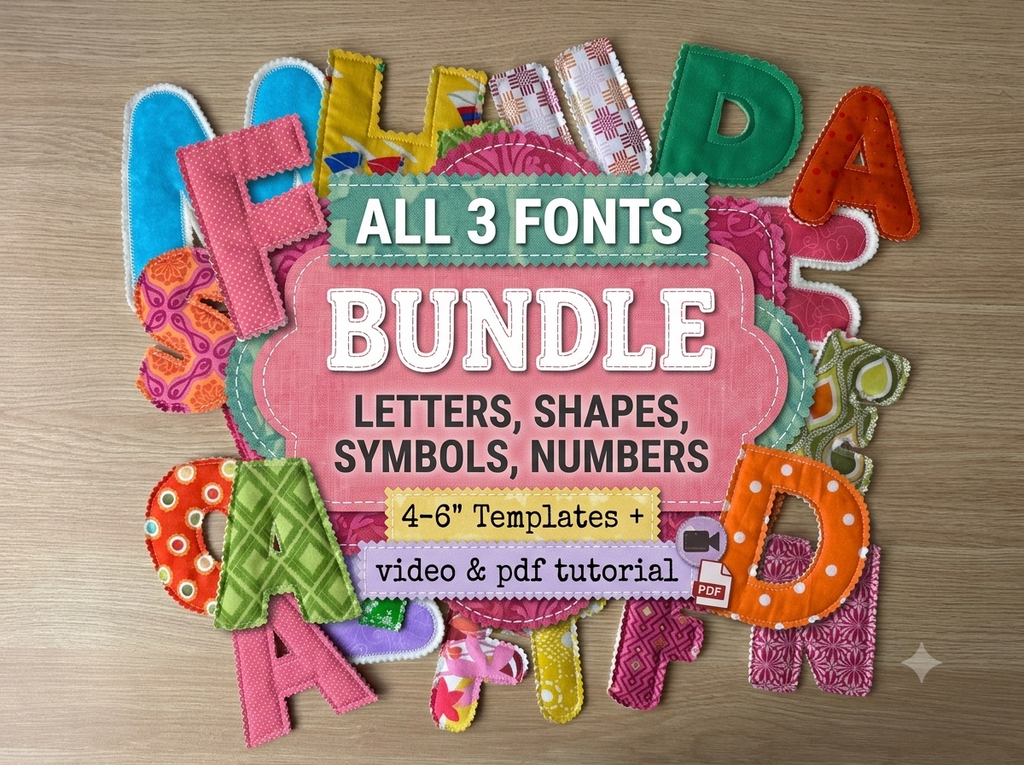 Alphabet Fabric Letters, Bubble font Numbers, Pattern (4-6" Templates, PDF, Video) Fabric Letter Name Banner, PDF digital download