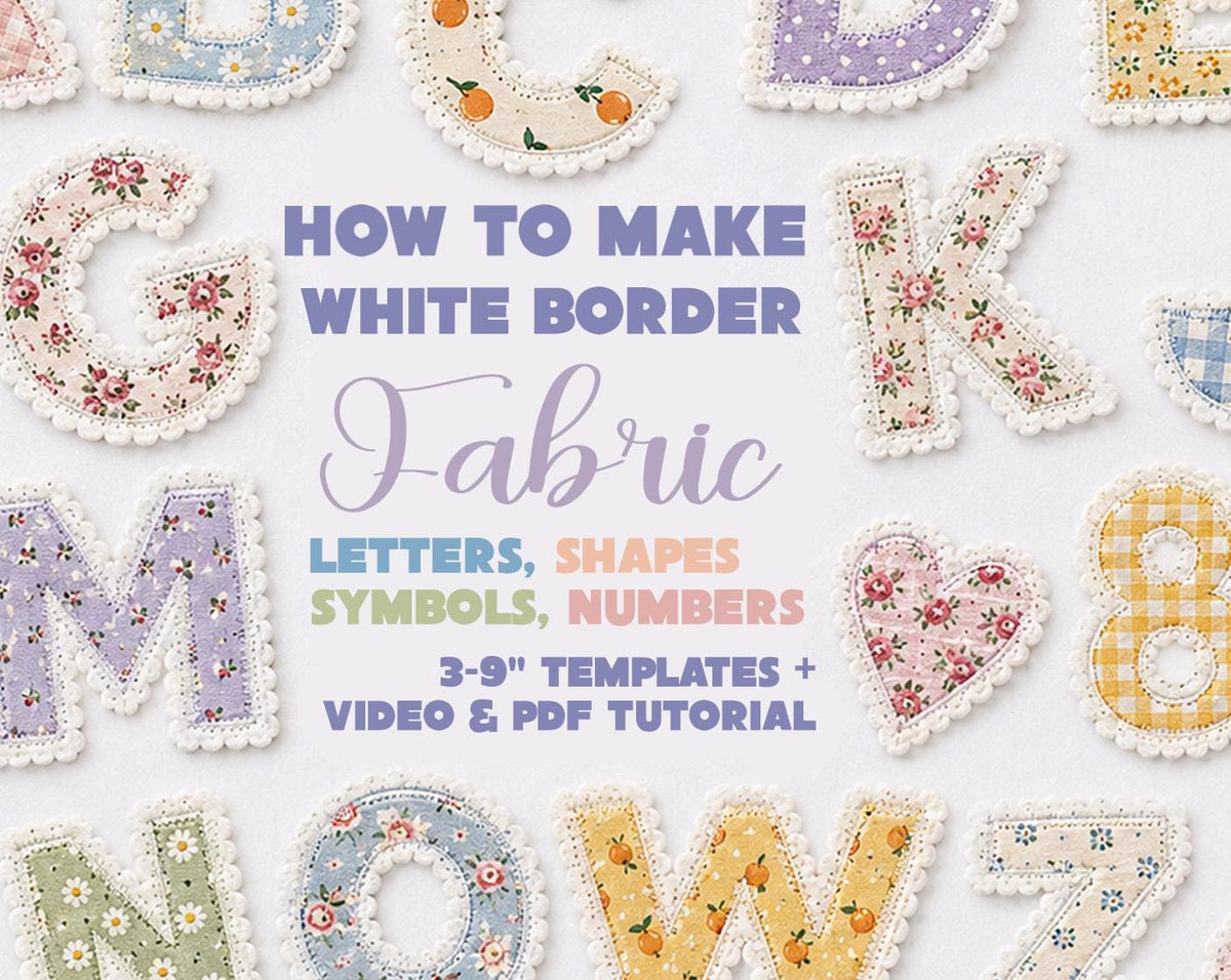 Fabric Scalloped Letters Pattern, White Border Alphabet, Numbers, Symbols (3-9" Templates), letter stencil, fabric name banner