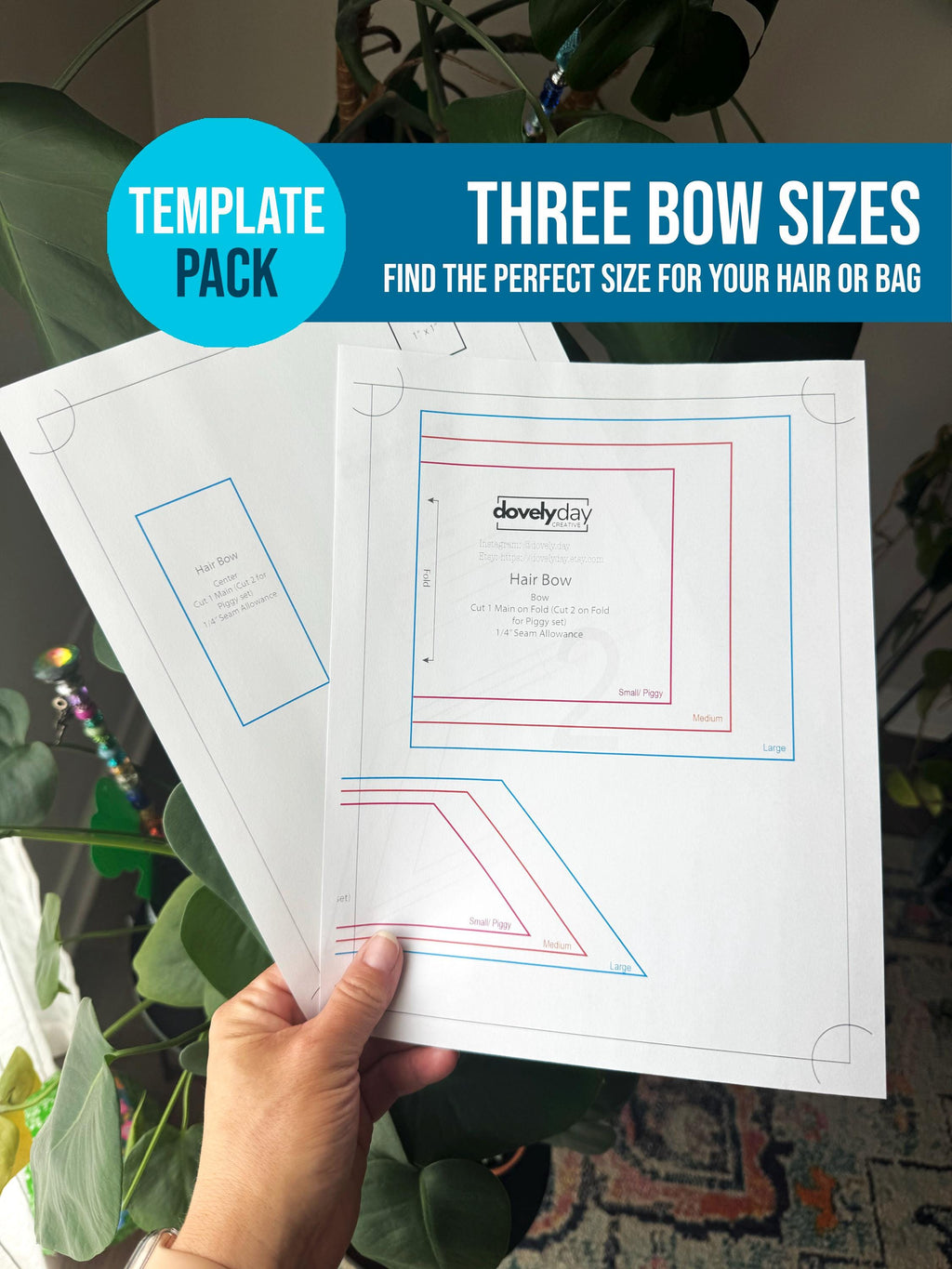 Fabric Bow & Keychain PDF template. Three sizes DIY. Video, templates, and pdf guide included!
