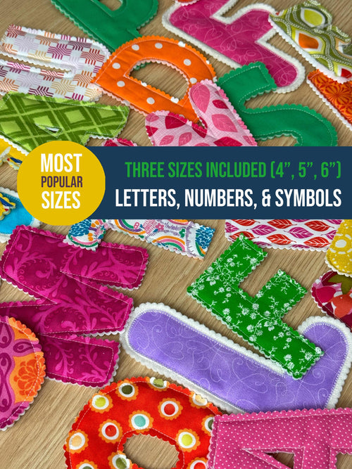 Alphabet Fabric Letters, Bubble font Numbers, Pattern (4-6" Templates, PDF, Video) Fabric Letter Name Banner, PDF digital download
