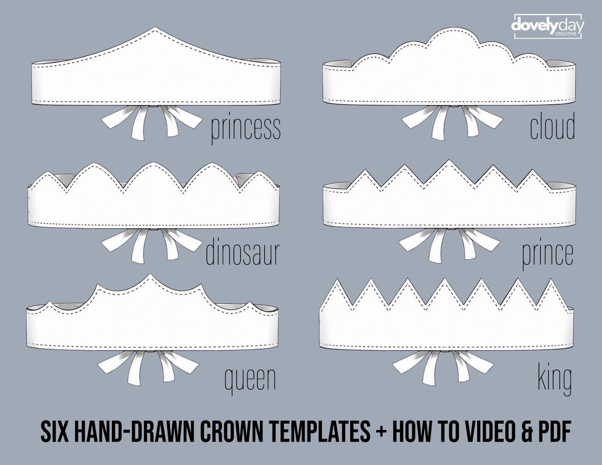 Fabric Crown Pattern, Make a Reversible Fabric Crown, 6 Templates PDF, Dress Up Costume Templates, Toddler royal party hat, birthday crown