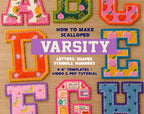 Varsity Font Felt Scalloped Edge Letters Pattern, White Border Alphabet, Numbers, Symbols (4-6" Templates)