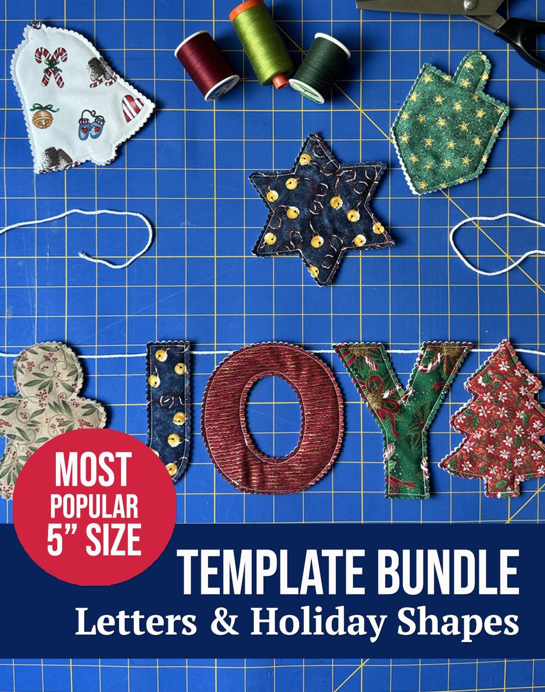 Christmas Fabric Garland Pattern, Holiday Letter & Shape Templates, Sewing PDF