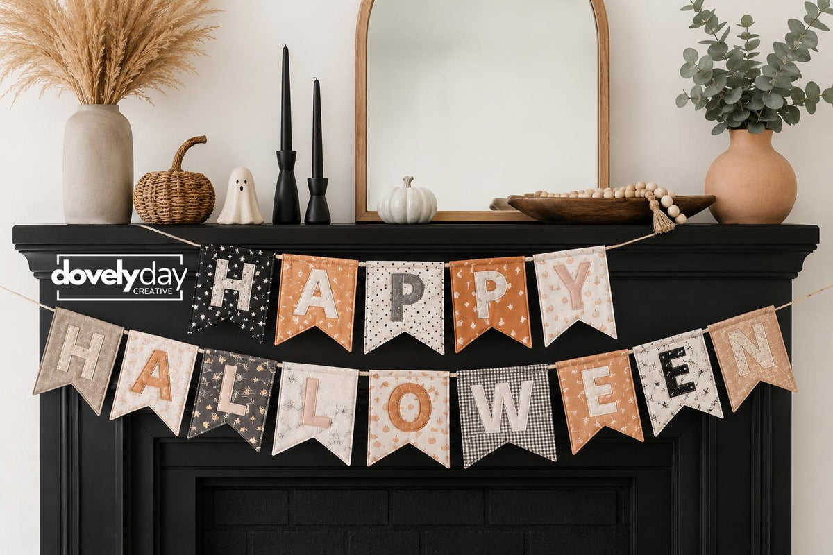 Halloween Fabric Banner, PDF Five Flag Styles + Letters, Flag bunting name banner sewing pattern, Flag bunting pattern, Fabric flag banner