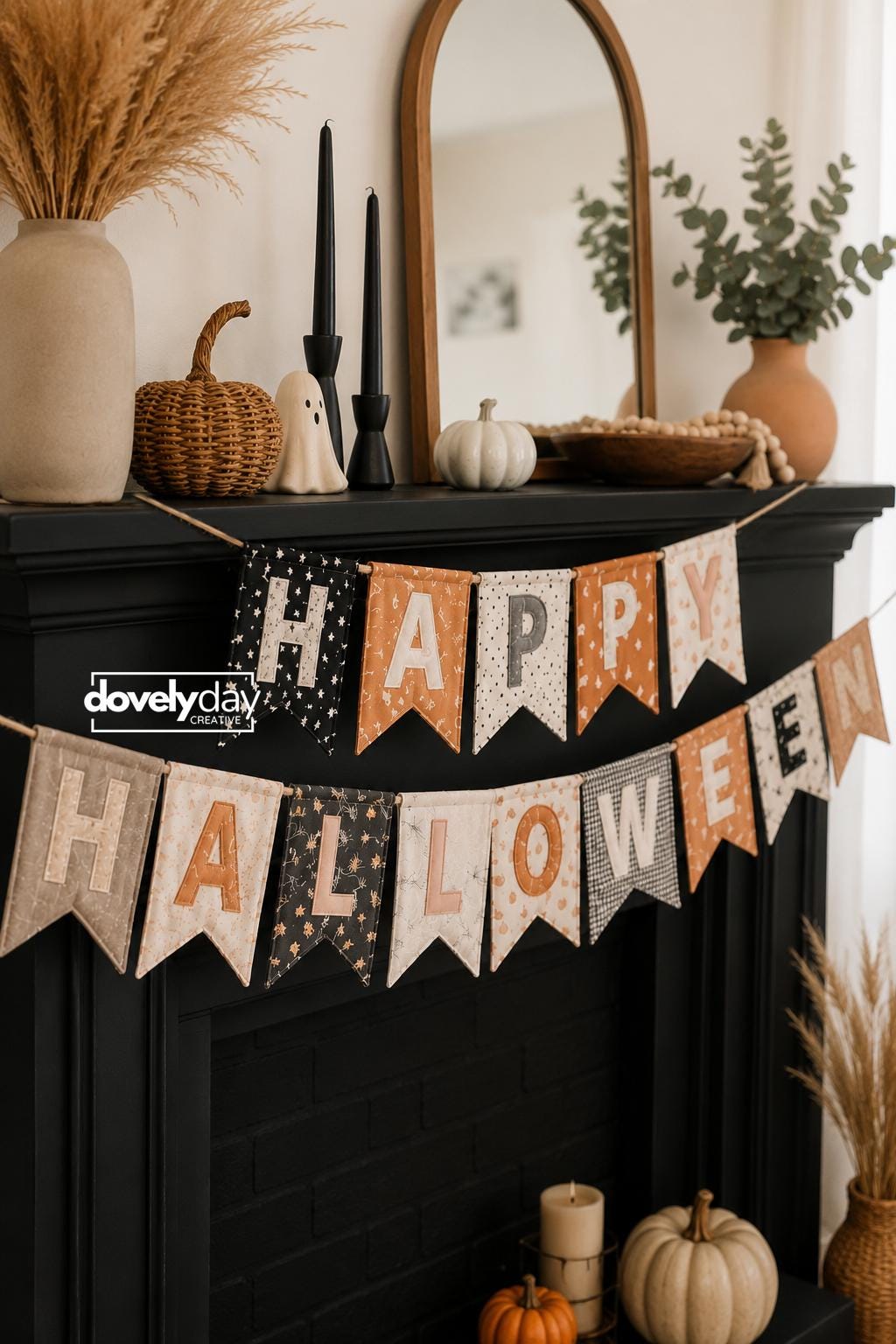 Halloween Fabric Banner, PDF Five Flag Styles + Letters, Flag bunting name banner sewing pattern, Flag bunting pattern, Fabric flag banner