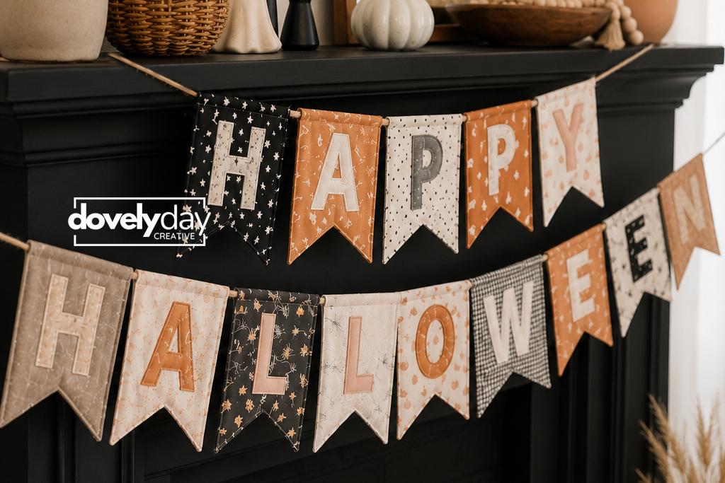 Halloween Fabric Banner, PDF Five Flag Styles + Letters, Flag bunting name banner sewing pattern, Flag bunting pattern, Fabric flag banner
