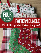 Christmas Stocking Sewing Pattern, Pattern for Christmas four sizes, Christmas stocking pattern, Stocking Pattern Bundle, gift card stocking