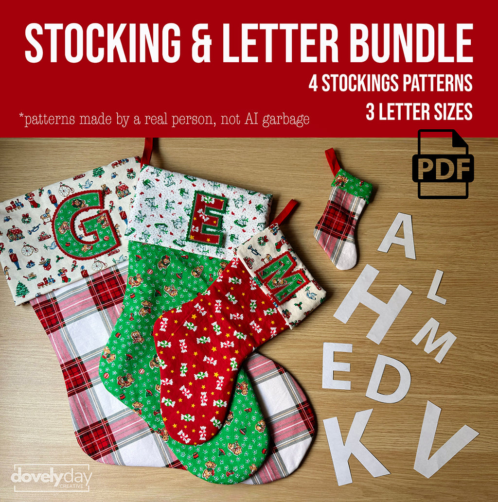 Christmas Stocking Sewing Pattern & Letter Bundle, Pattern for Christmas Letters, Christmas stocking pattern, Stocking Pattern Bundle, gift card stocking